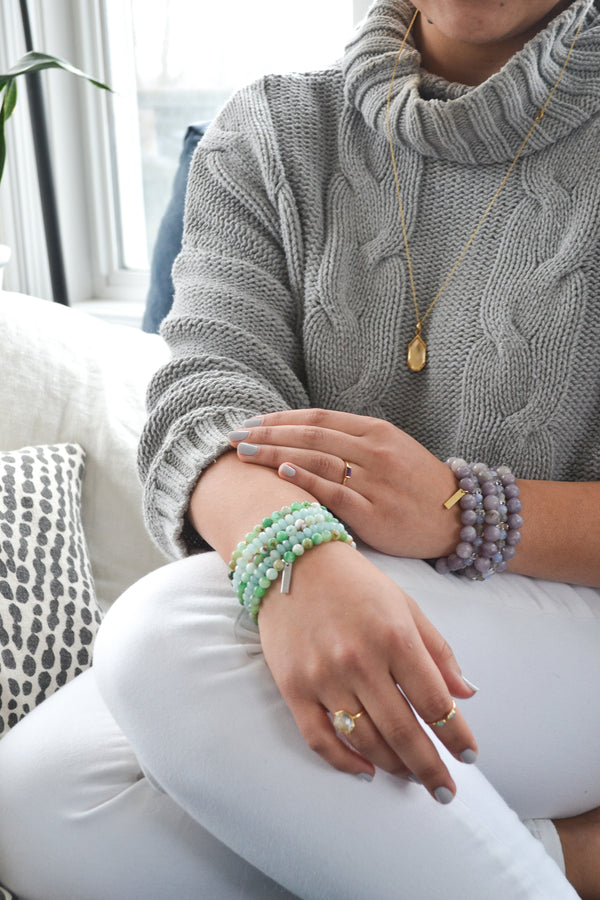 Joy and Contentment 14K Plate Polished Round Chrysoprase Stretch Bracelet