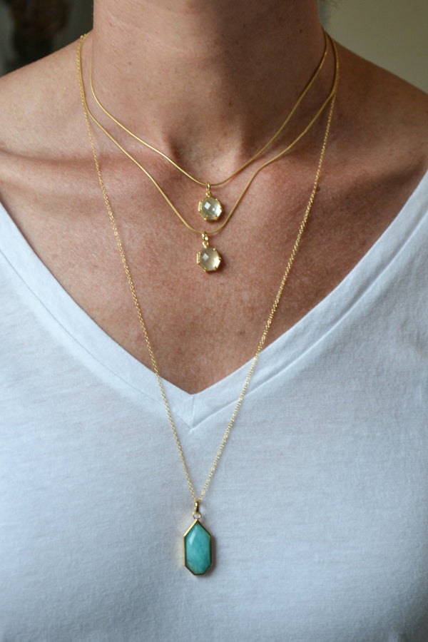 Isaiah Collection 14K Gold Plate 26” + 2” Heptagon Amazonite Pendant Necklace