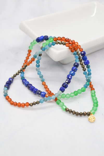 Warrior Collection 14K Plate Set of 3 Multi-Gem Bracelets