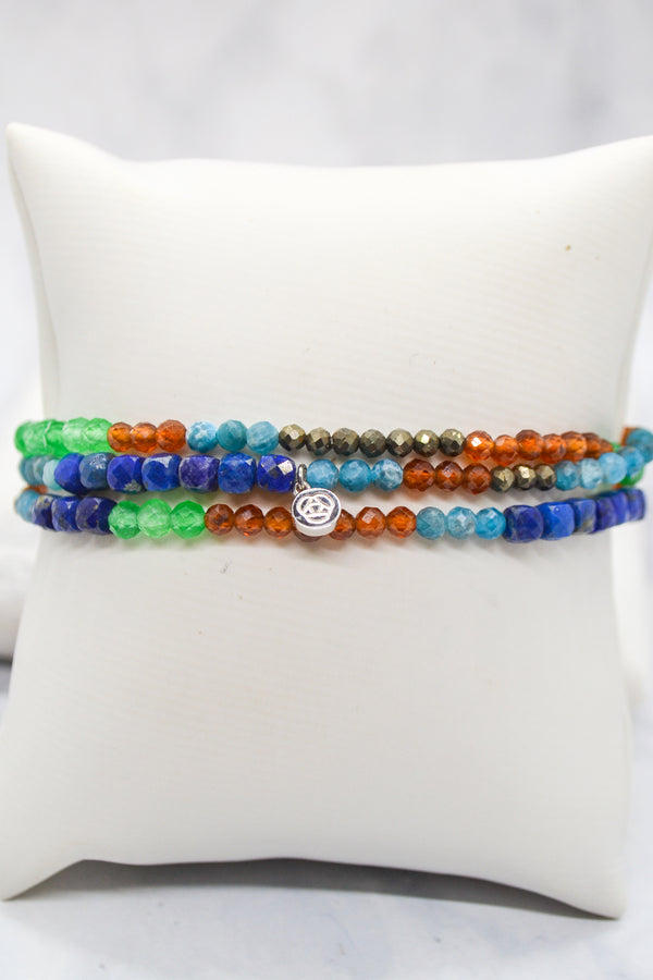 Warrior Collection White Rhodium Plate Set of 3 Multi-Gem Bracelets