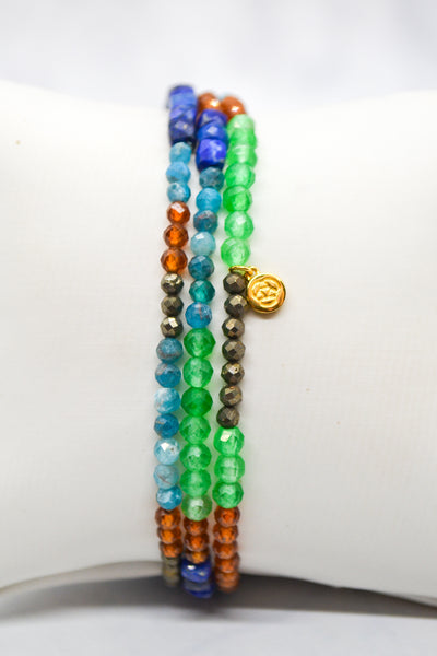 Warrior Collection 14K Plate Set of 3 Multi-Gem Bracelets