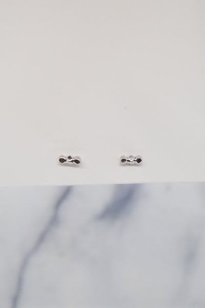 Luke Collection White Rhodium Plate Petite 3 Bead Bar Stud Earrings