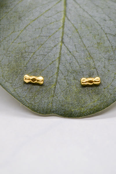 Luke Collection 14K Gold Plate Plate Petite 3 Bead Bar Stud Earrings