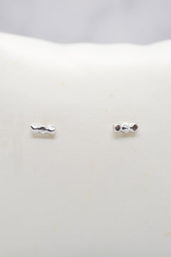 Luke Collection White Rhodium Plate Petite 3 Bead Bar Stud Earrings