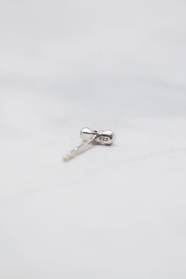 Luke Collection White Rhodium Plate Petite 3 Bead Bar Stud Earrings