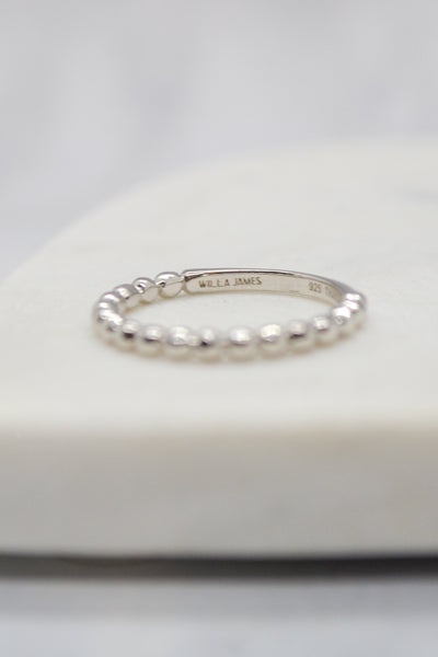 Luke Collection White Rhodium Plate Polished Petite Beaded Stack Ring