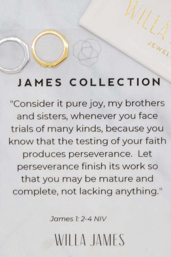 James Collection White Rhodium Plate Faceted Shank Brightly Polished Ring