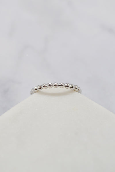 Luke Collection White Rhodium Plate Polished Petite Beaded Stack Ring