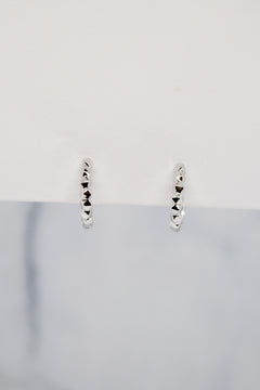 Luke Collection White Rhodium Plate 12mm Petite Polished Beaded Huggie Earrings