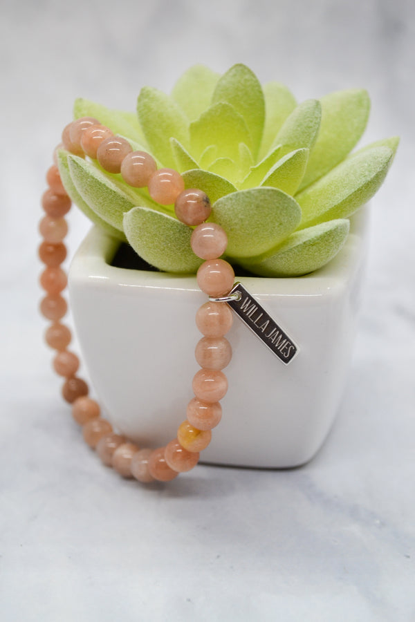 Confidence and Self-Esteem White Rhodium Plate Polished Sunstone Stretch Bracelet