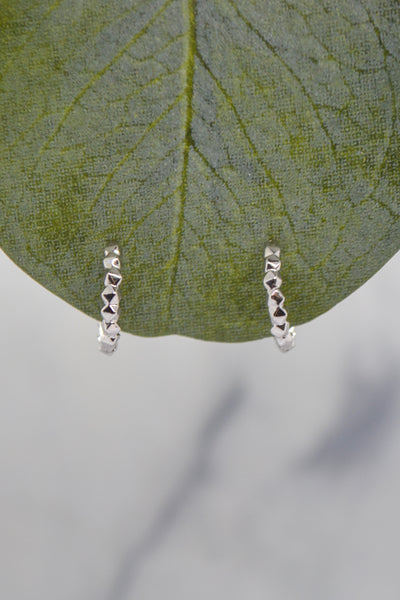 Luke Collection White Rhodium Plate 12mm Petite Polished Beaded Huggie Earrings