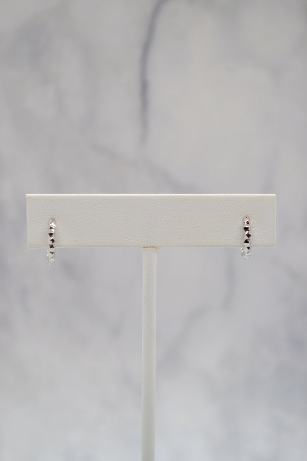 Luke Collection White Rhodium Plate 12mm Petite Polished Beaded Huggie Earrings