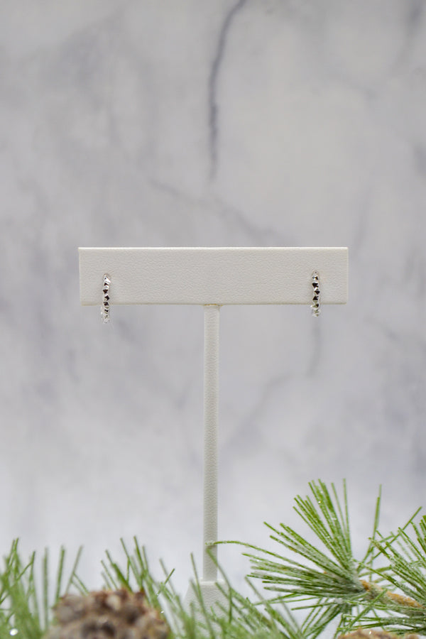 Luke Collection White Rhodium Plate 12mm Petite Polished Beaded Huggie Earrings