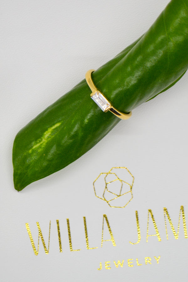 Matthew Collection 14K Gold Plate Petite East/West Clear Quartz Baguette Stack Ring