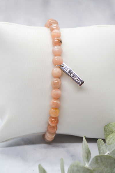 Confidence and Self-Esteem White Rhodium Plate Polished Sunstone Stretch Bracelet