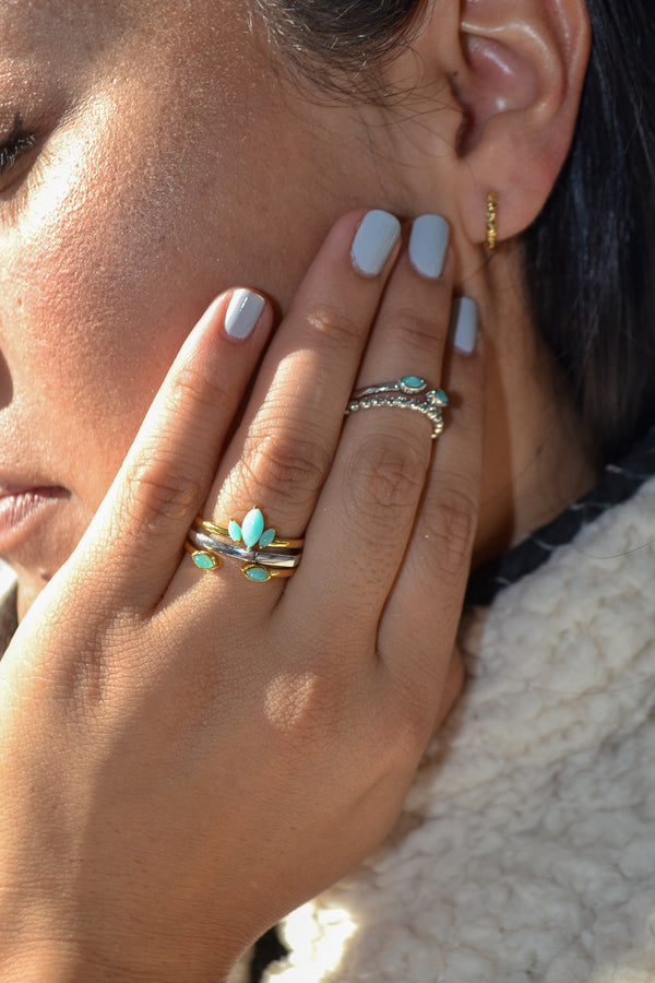 Ecclesiastes Collection 14K Gold Plate Sterling Silver Triple Marquise Amazonite Ring