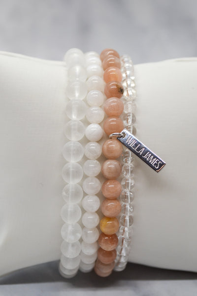 Confidence and Self-Esteem White Rhodium Plate Set of 4 Gemstone Stretch Bracelets