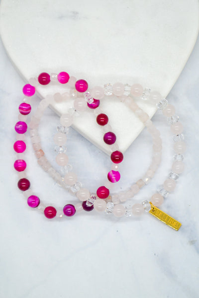 Love Collection 14K Gold Plate Rose Quartz Bracelet Set