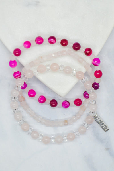 Love Collection White Rhodium Plate Rose Quartz Bracelet Set