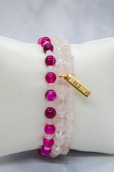 Love Collection 14K Gold Plate Rose Quartz Bracelet Set