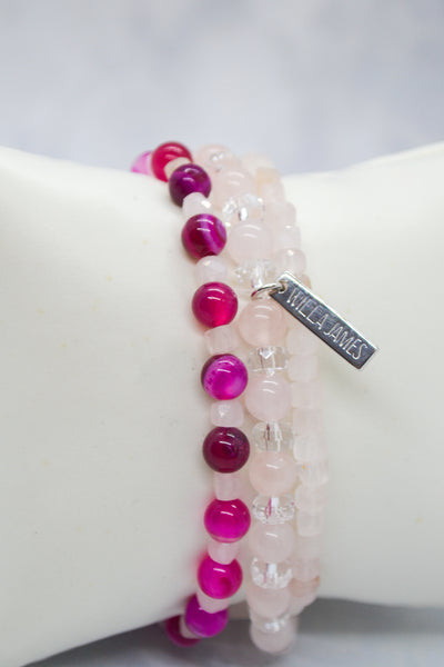 Love Collection White Rhodium Plate Rose Quartz Bracelet Set