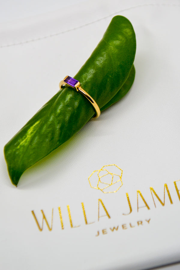 Matthew Collection 14K Gold Plate Petite East/West Amethyst Baguette Stack Ring