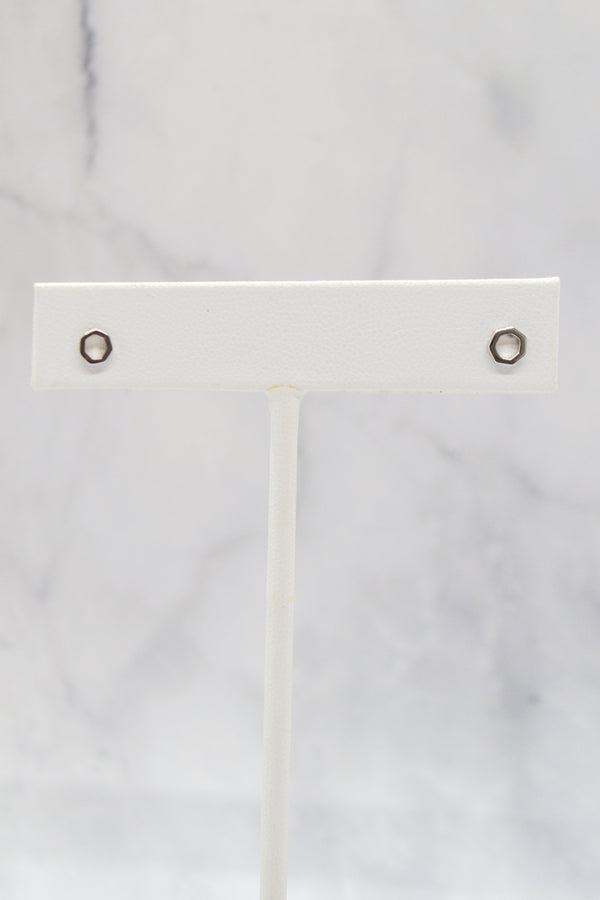 Corinthians Collection White Rhodium Plate 7-Sided Petite Stud Earrings