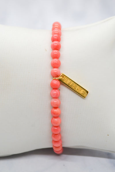 Gratitude + Thankfulness 14K Gold Plate 5mm Coral Stretch Bracelet