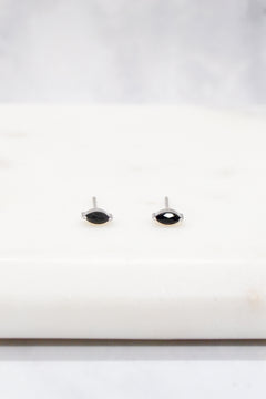 Luke Collection White Rhodium Plate Petite Marquise Onyx Stud Earrings