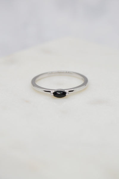Luke Collection White Rhodium Plate Petite Marquise Onyx Stack Ring