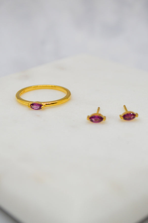 Luke Collection 14K Gold Plate Petite Marquise Rhodolite Stud Earrings
