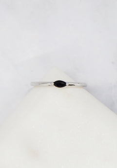 Luke Collection White Rhodium Plate Petite Marquise Onyx Stack Ring