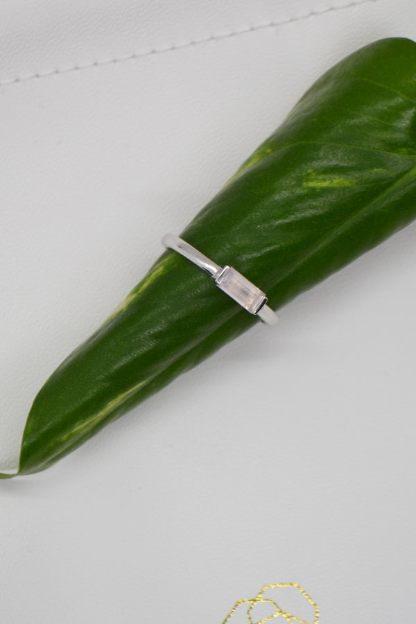 Matthew Collection White Rhodium Plate Petite East/West Rose Quartz Baguette Stack Ring