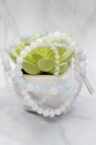 Motherhood Collection White Rhodium Plate Multi Gem Set of 4 Stretch Bracelets