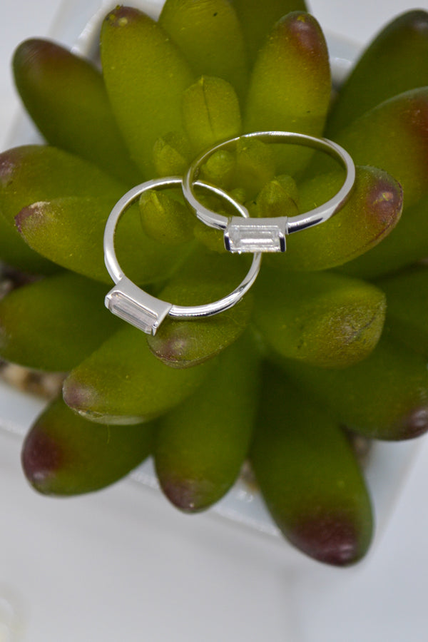 Matthew Collection White Rhodium Plate Petite East/West Rose Quartz Baguette Stack Ring