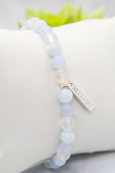 Motherhood Collection White Rhodium Plate Aquamarine, Blue Lace Agate and Clear Quartz Bracelet