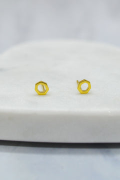 Corinthians Collection 14K Gold Plate 7-Sided Petite Stud Earrings