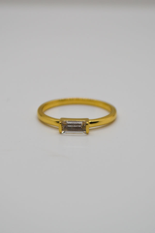 Matthew Collection 14K Gold Plate Petite East/West Clear Quartz Baguette Stack Ring