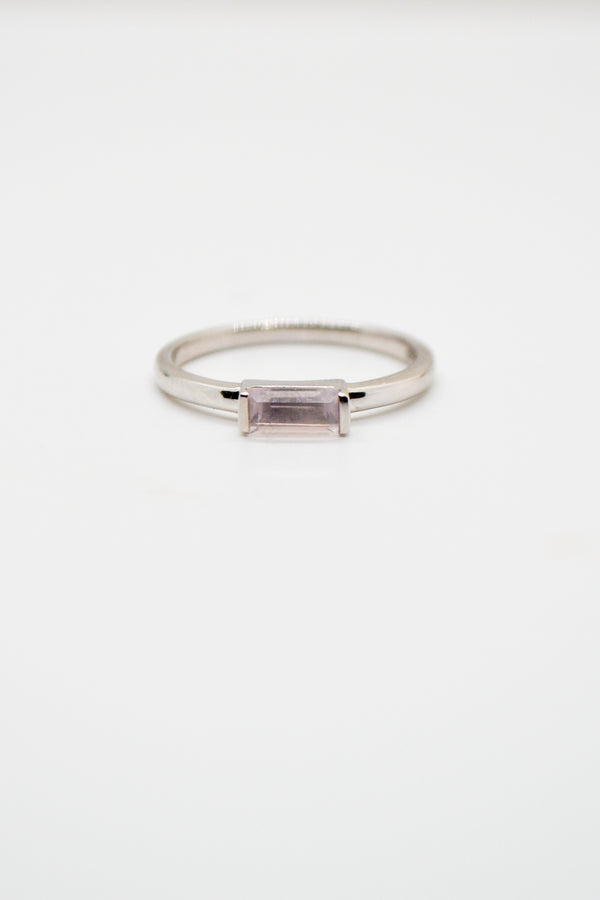 Matthew Collection White Rhodium Plate Petite East/West Rose Quartz Baguette Stack Ring