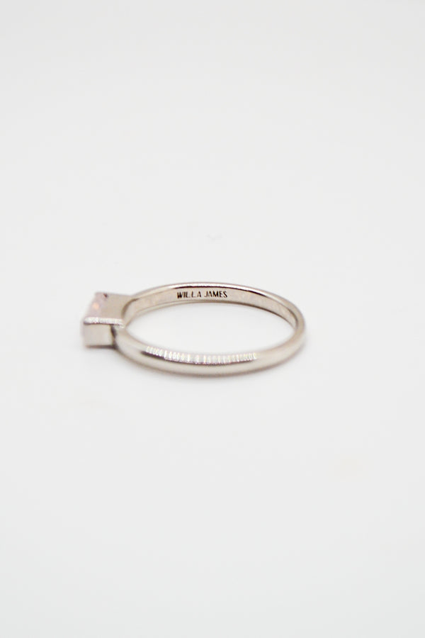 Matthew Collection White Rhodium Plate Petite East/West Rose Quartz Baguette Stack Ring