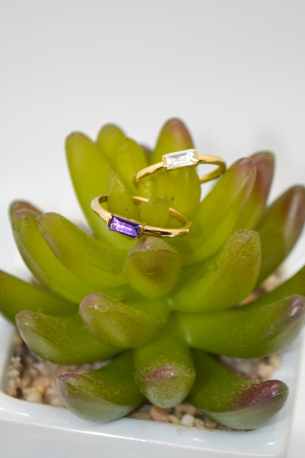 Matthew Collection 14K Gold Plate Petite East/West Clear Quartz Baguette Stack Ring