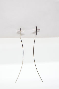 Matthew Collections White Rhodium Plate Polished Cross Wire Threader Earrings