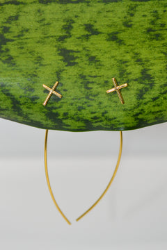 Matthew Collection 14K Plate Polished Cross Threader Wire Dangle Earrings