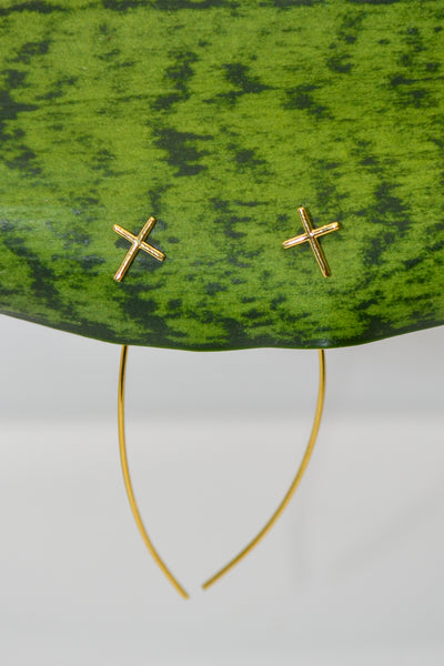 Matthew Collection 14K Plate Polished Cross Threader Wire Dangle Earrings