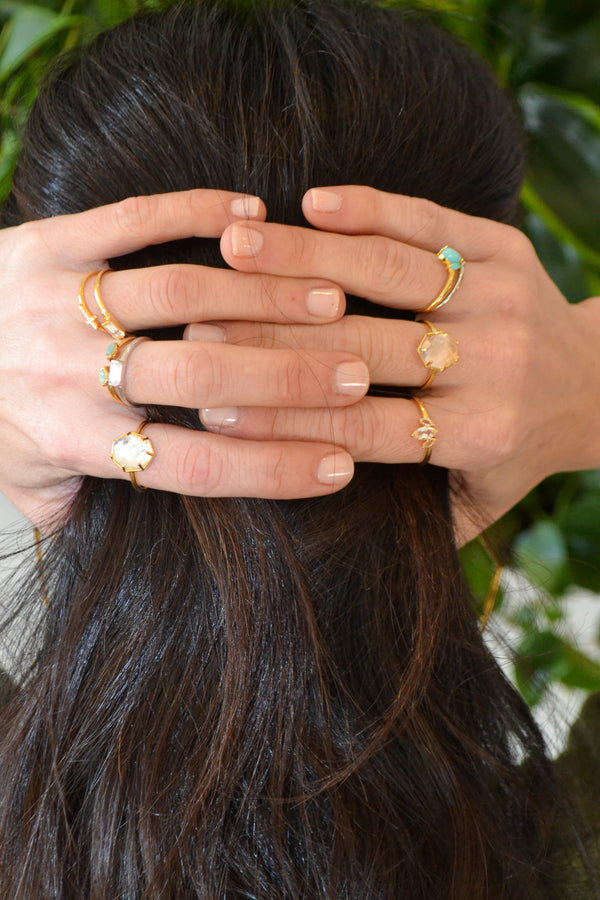 Corinthians Collection 14K Gold Plate 7-Sided Rose Quartz Rose Cut Ring