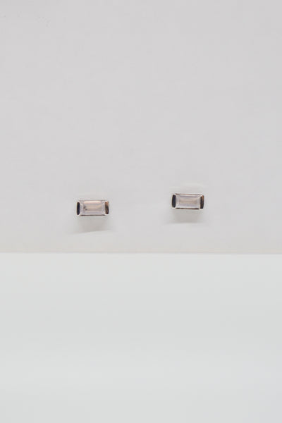 Matthew Collection White Rhodium East/West Rose Quartz Baguette Stud Earrings