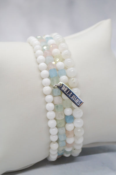 Inner Strength and Determination White Rhodium Plate Set of 4 Gemstone Bracelets