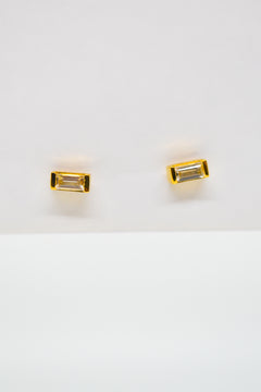 Matthew Collection 14K Plate East/West Clear Quartz Baguette Stud Earrings