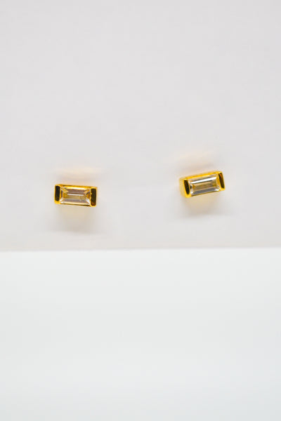 Matthew Collection 14K Plate East/West Clear Quartz Baguette Stud Earrings