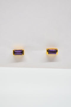 Matthew Collection 14K Gold Plate East/West Amethyst Baguette Stud Earrings